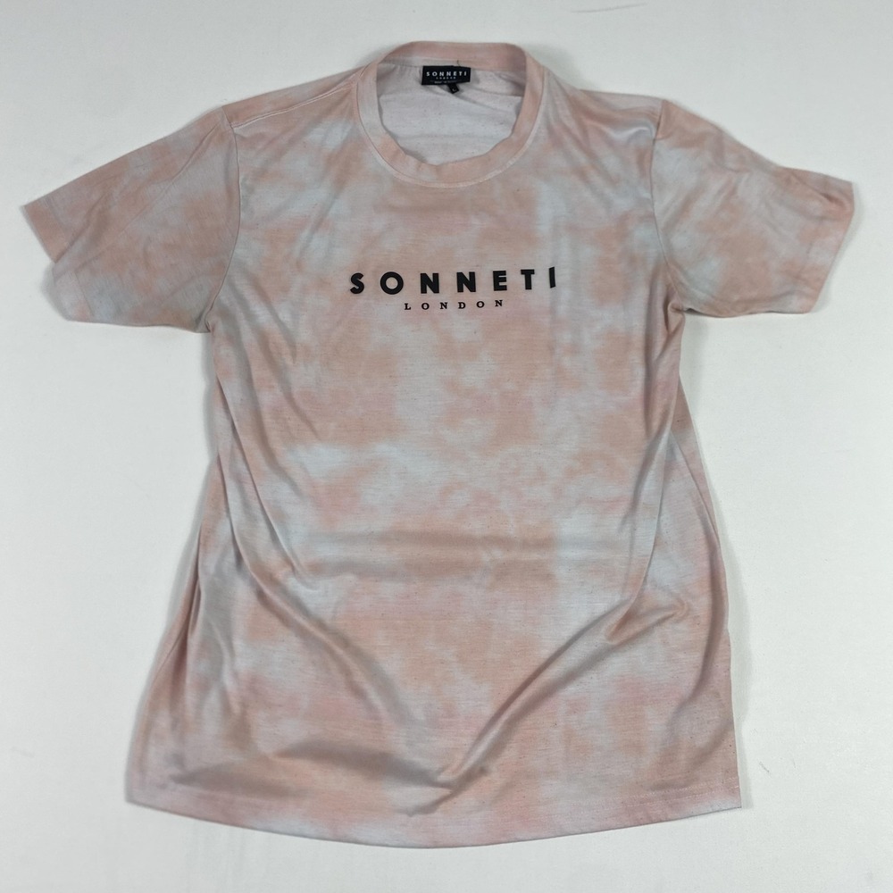 Sonneti London Shirt Mens Large Pink Tie Dye Logo Graphic Short Sleeve Polyester